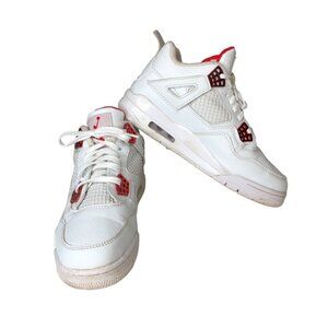 Air Jordan 4 Retro Red Metallic Sneakers Mens 7 White Shoes Athletic Basketball